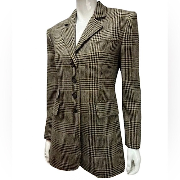 RALPH LAUREN Black Brown Houndstooth Plaid Single Breasted 4 Button Front Blazer - Picture 8 of 8